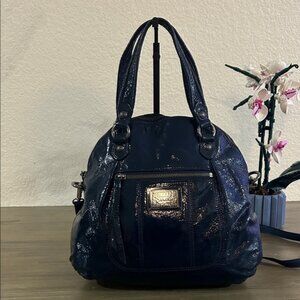 Coach Poppy 18718 Blue Patent Leather Crossbody Satchel Bag